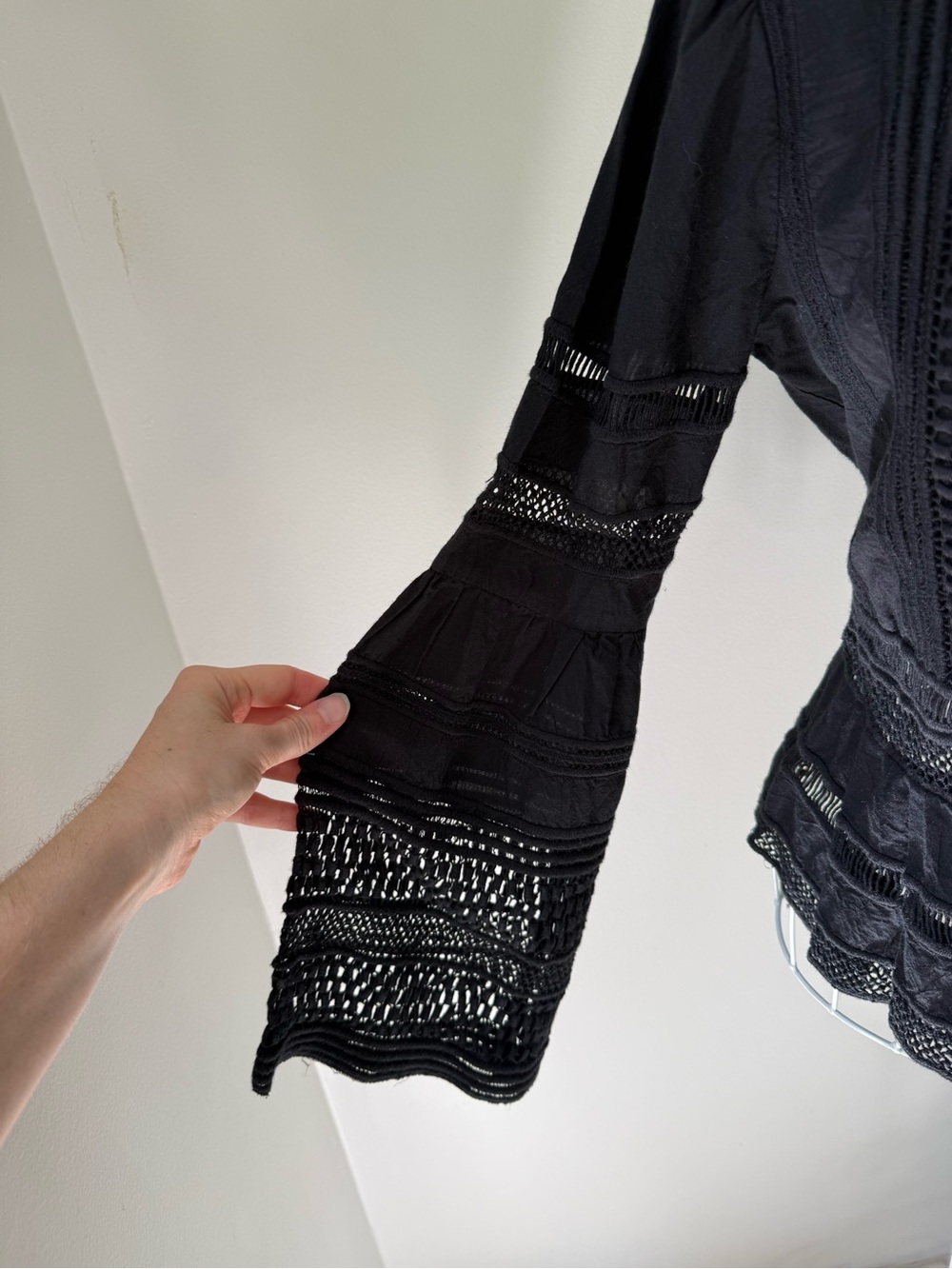 Sea New York Black Lace Crochet Peplum Blouse Top Long Sleeve Size 0 Boho - Picture 6 of 10